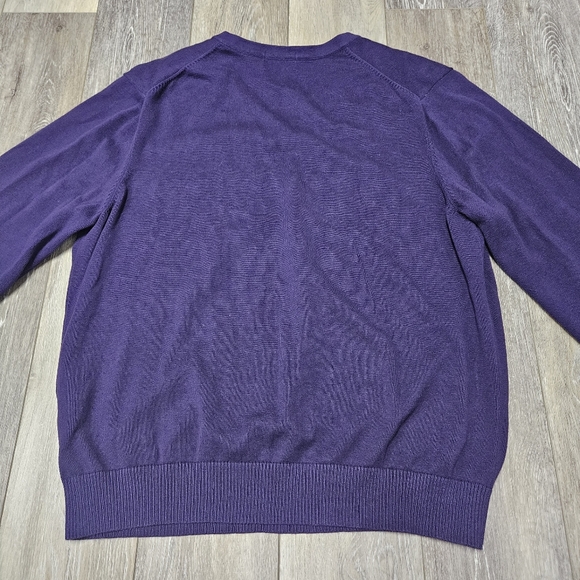 Lands' End V Neck Sweater Lightweight Supima Cotton Purple Eggplant Womens Large - Picture 3 of 5